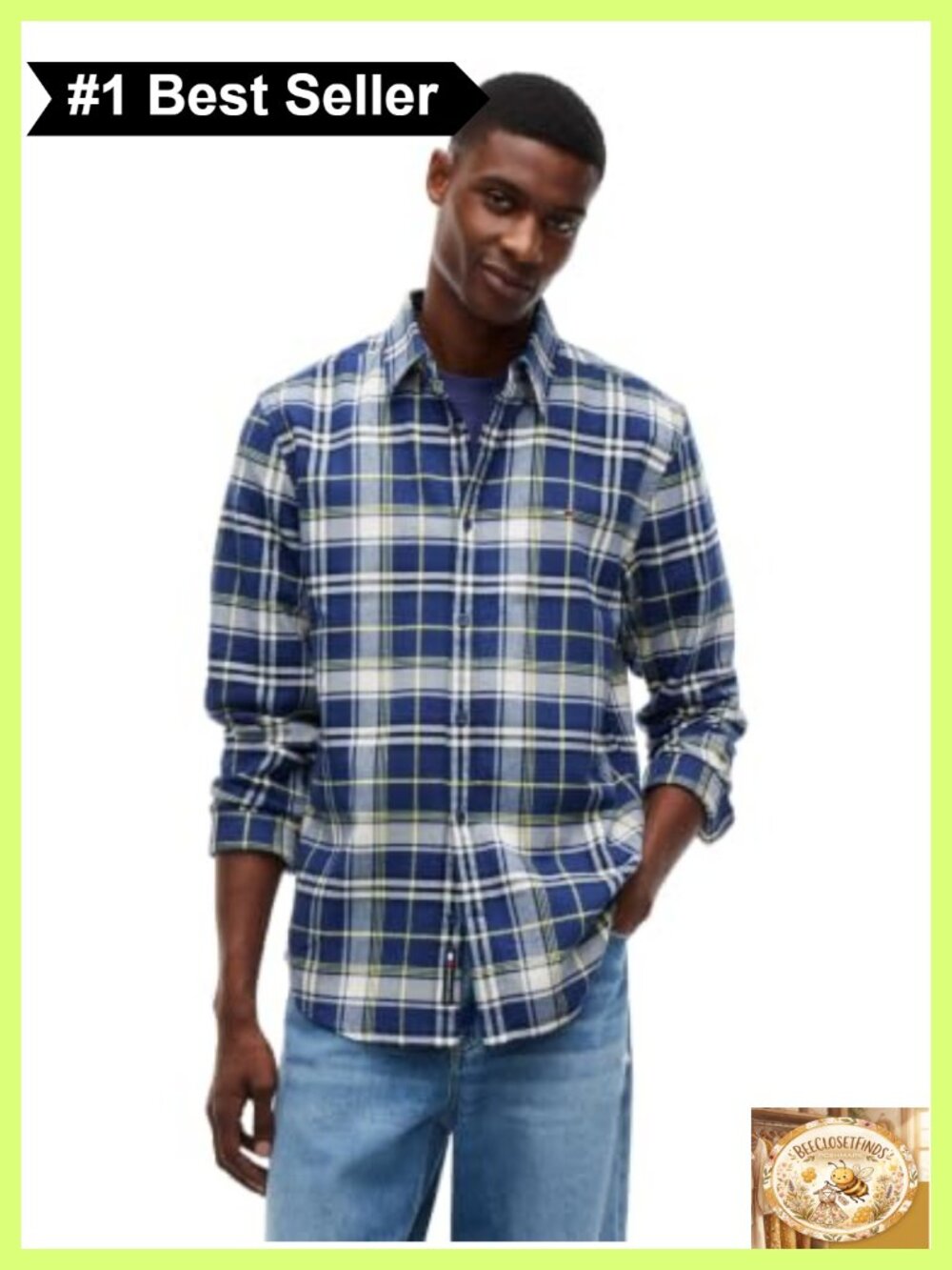 Men's Lightweight 100% Cotton Flannel Check Button-Up Shirt Regular Fit